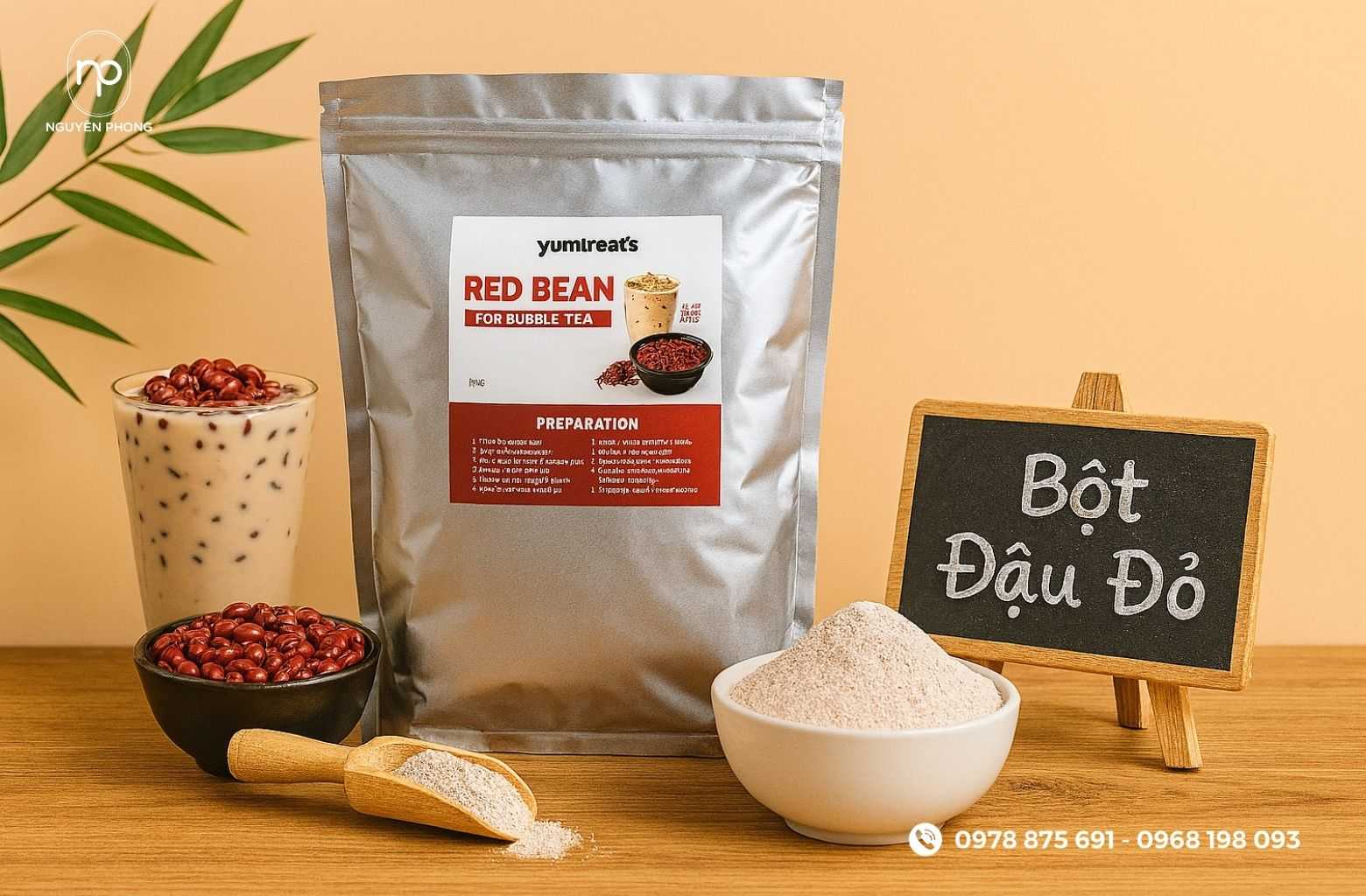 Thông tin trên tem dán bột đậu đỏ